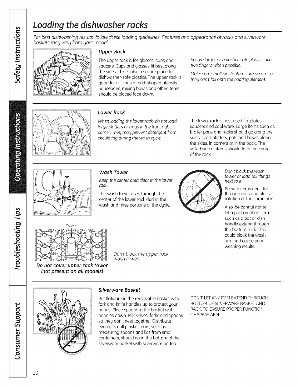 Loading the dishwasher racks | GE ADW! 000 SERIES User Manual | Page 10 / 16