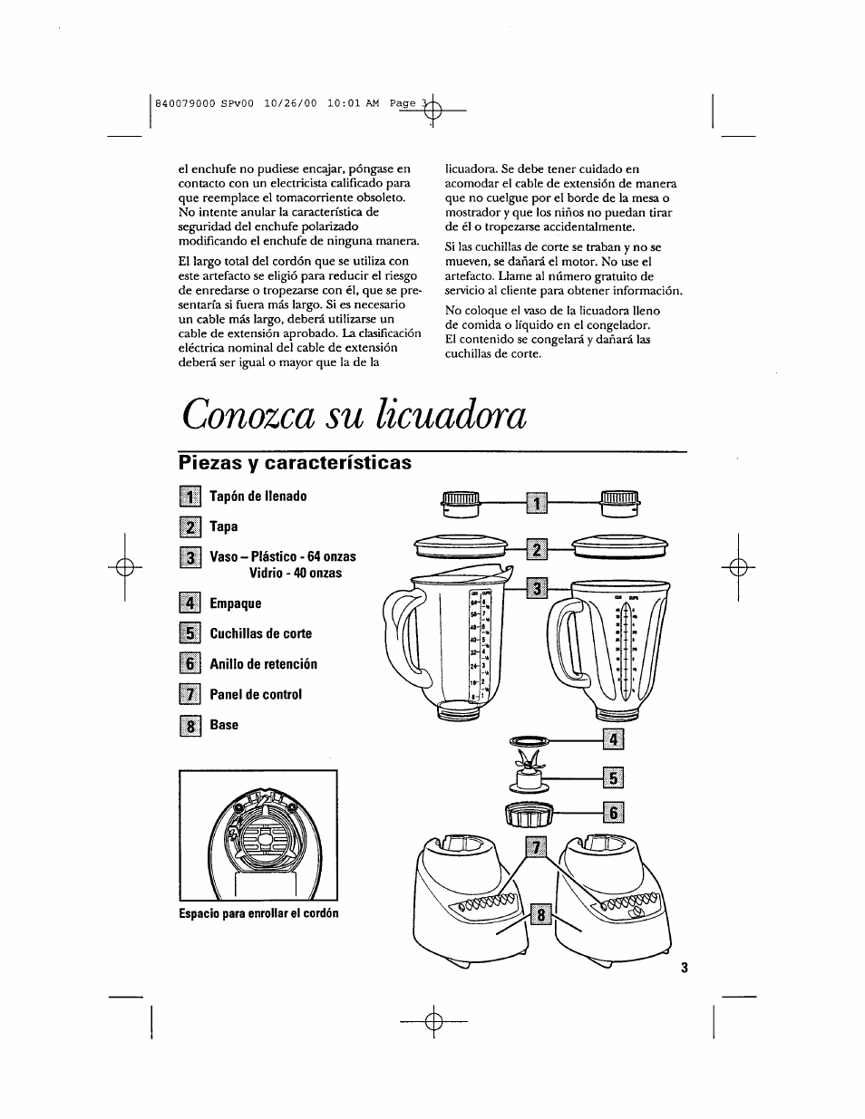 Piezas y características, Conozca su licuadora | GE 106601 User Manual | Page 13 / 20