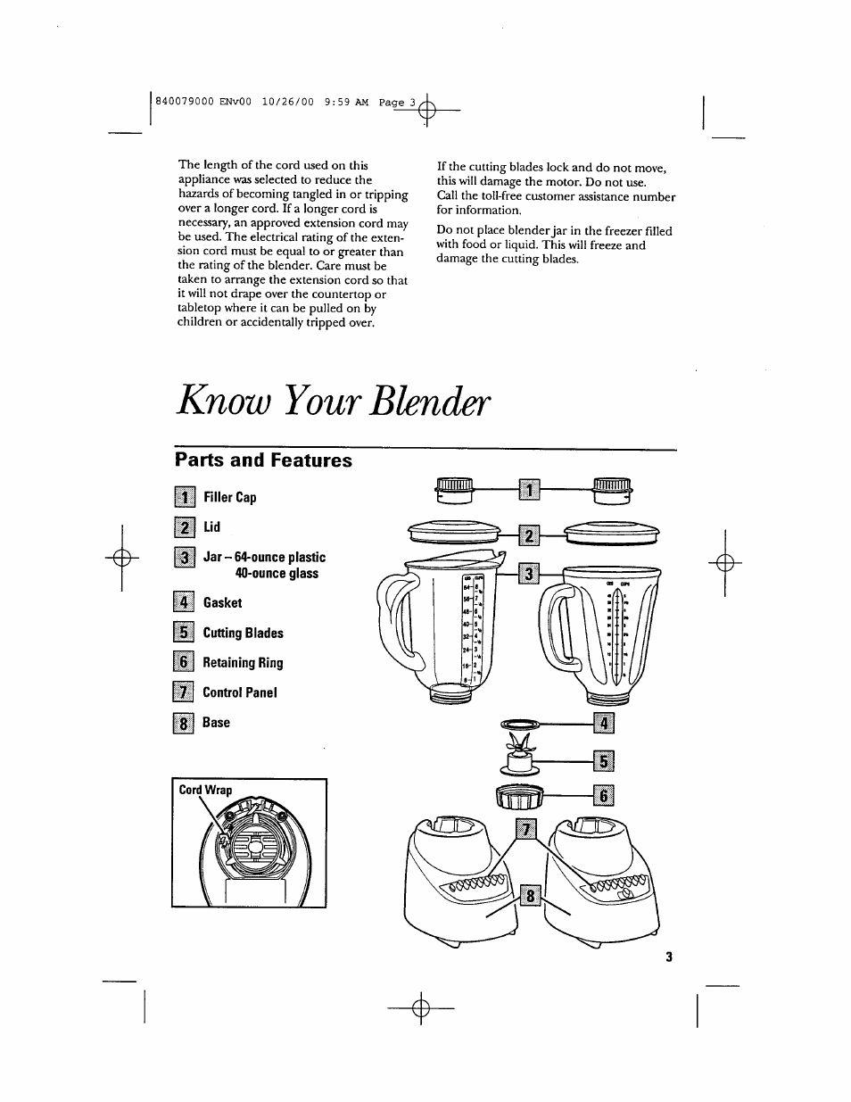 Parts and features, Know your blender | GE 106601 User Manual | Page 3 / 20