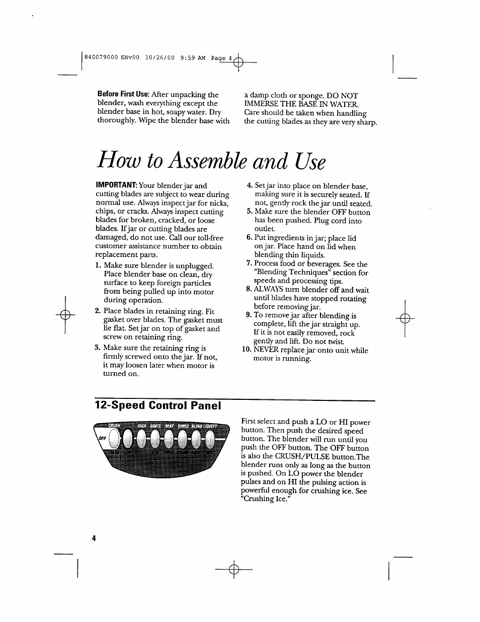 Speed control panel, How to assemble and use | GE 106601 User Manual | Page 4 / 20