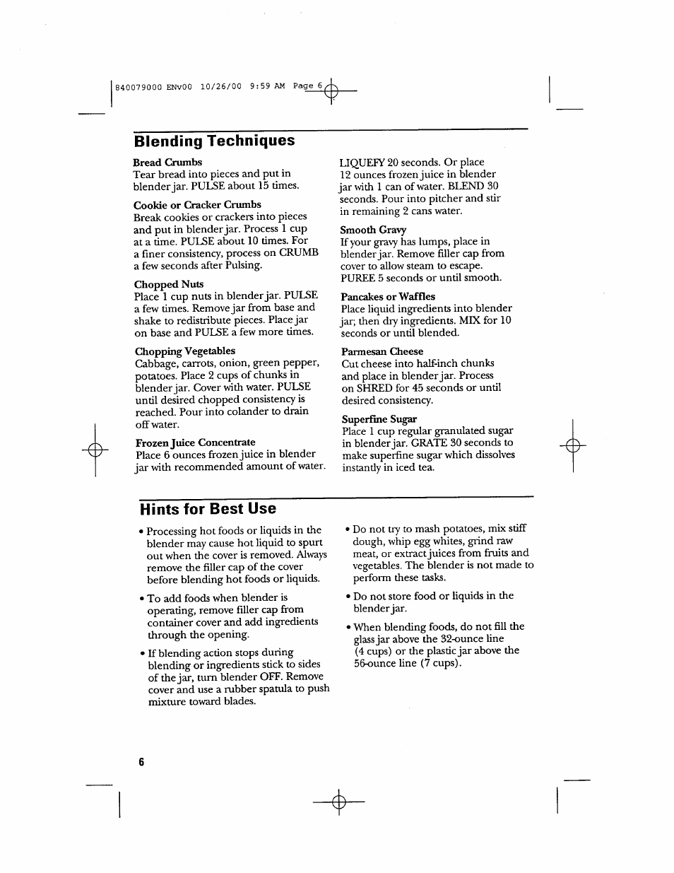 Blending techniques, Hints for best use | GE 106601 User Manual | Page 6 / 20