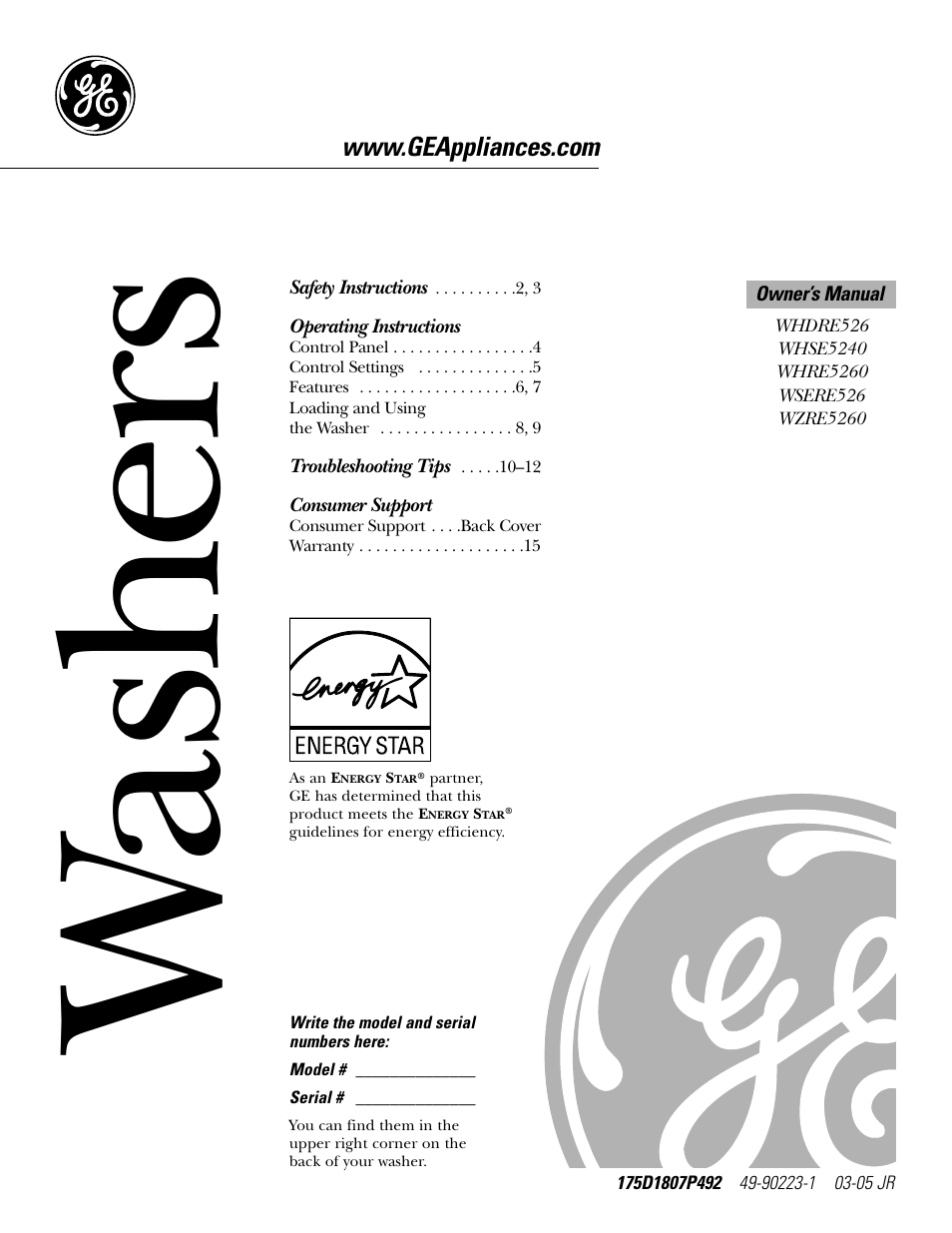 GE WZRE5260 User Manual | 16 pages