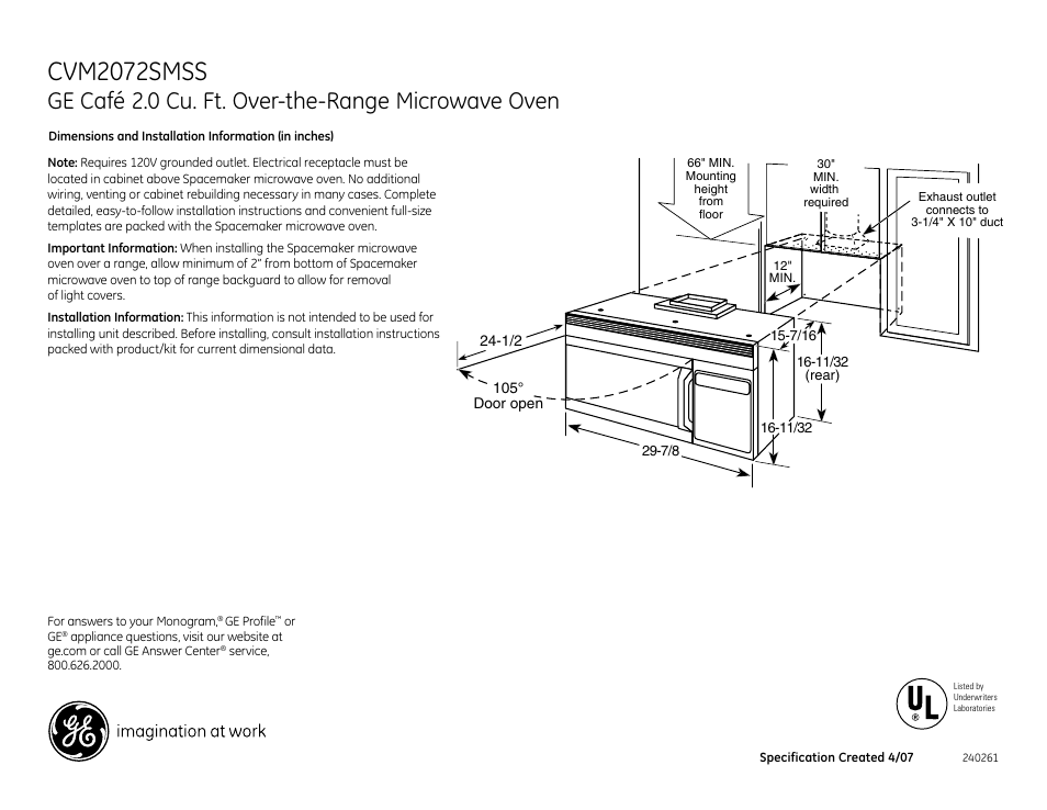 GE CVM2072SMSS User Manual | 3 pages