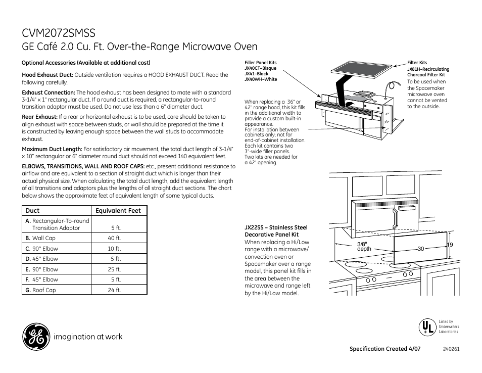 Cvm2072smss, Ge café 2.0 cu. ft. over-the-range microwave oven, Decorative panel kits | GE CVM2072SMSS User Manual | Page 2 / 3