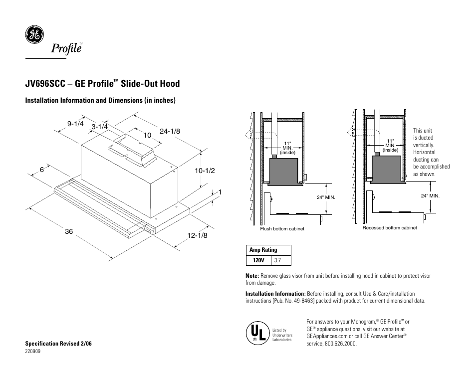 GE Profile JV696SCC User Manual | 2 pages