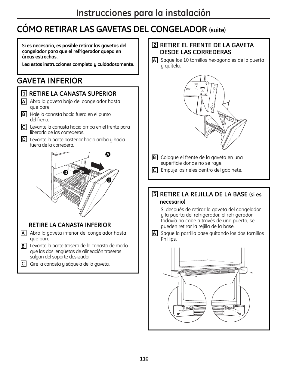 Gaveta inferior | GE 225D1804P001 User Manual | Page 110 / 128