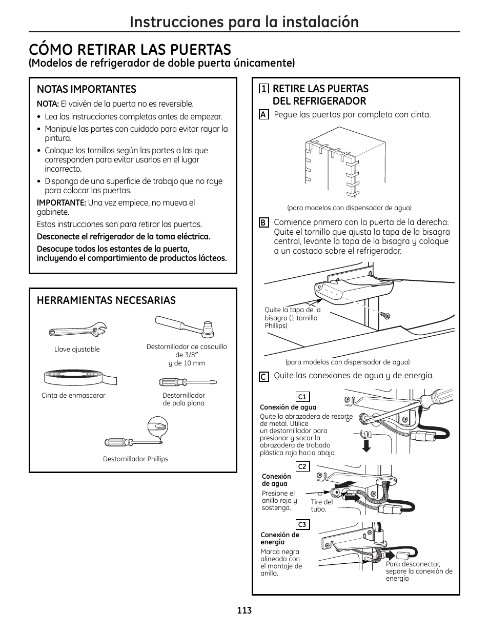 Retire las puertas del refrigerador | GE 225D1804P001 User Manual | Page 113 / 128