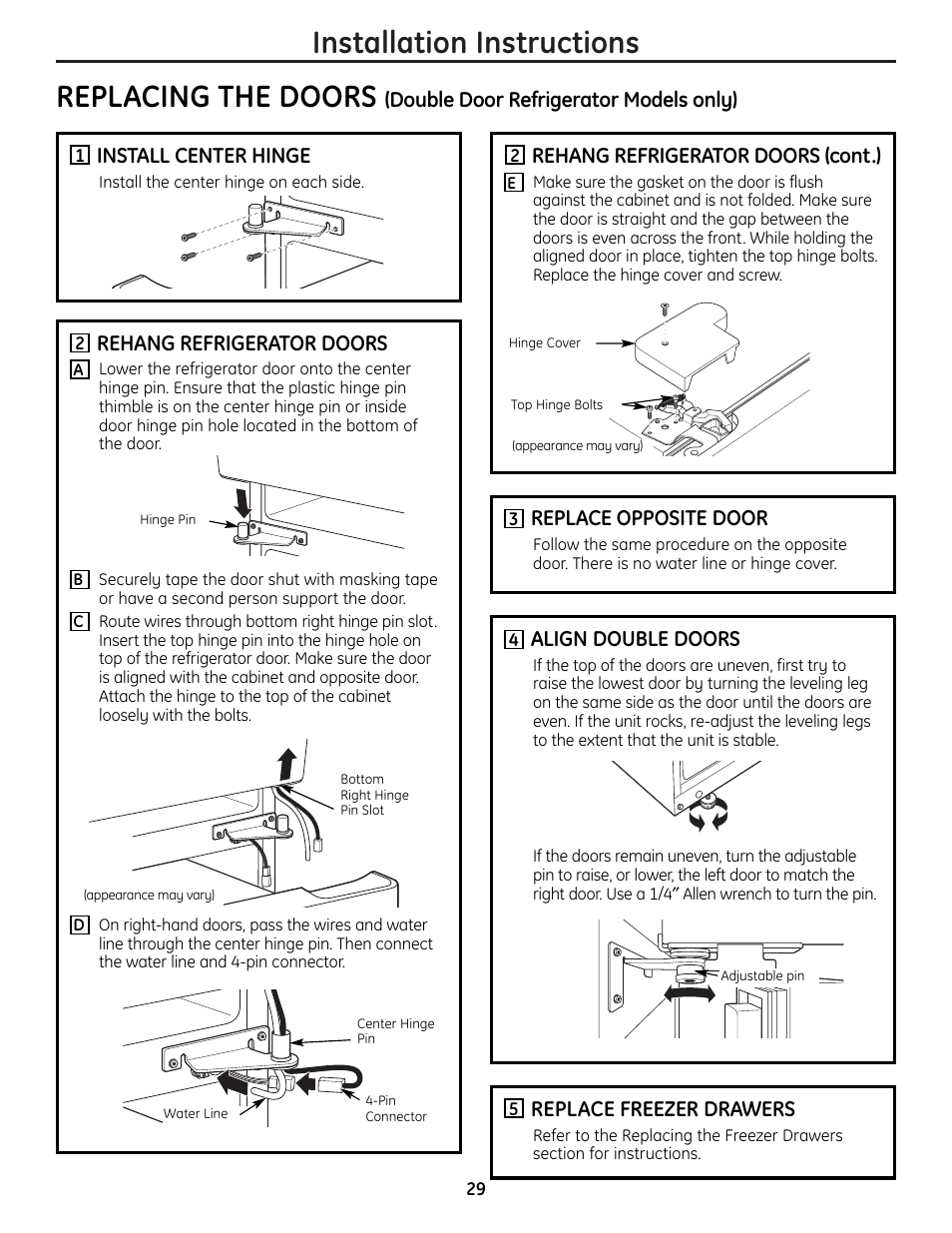 Installation instructions replacing the doors | GE 225D1804P001 User Manual | Page 29 / 128