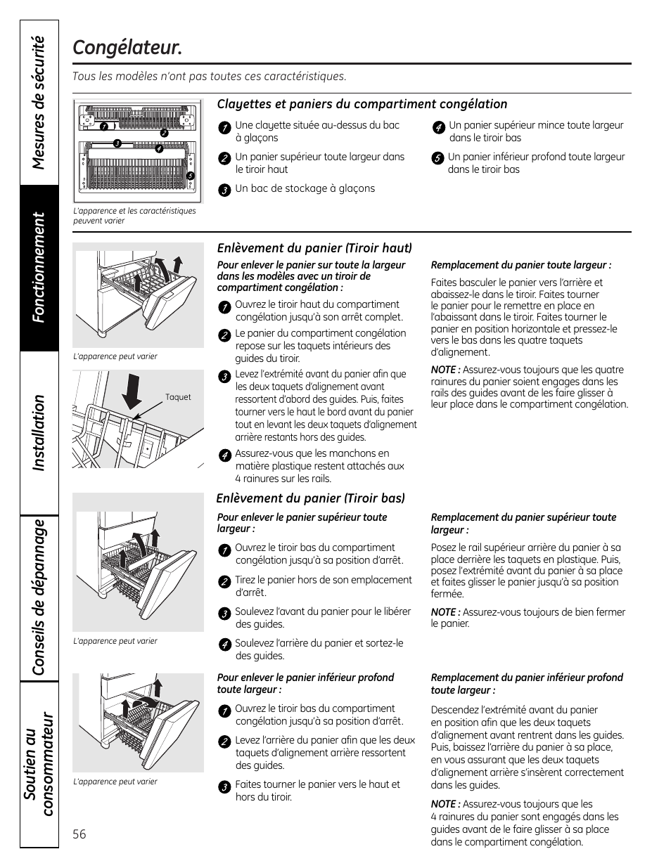 Congélateur | GE 225D1804P001 User Manual | Page 56 / 128