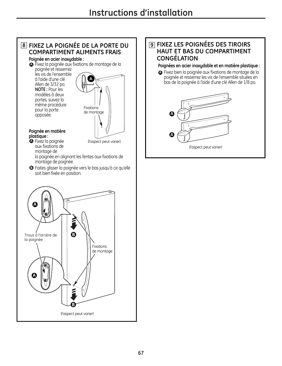 Instructions d’installation | GE 225D1804P001 User Manual | Page 67 / 128