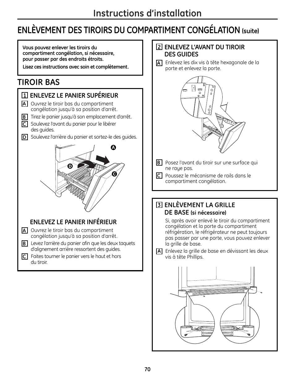 Tiroir bas | GE 225D1804P001 User Manual | Page 70 / 128