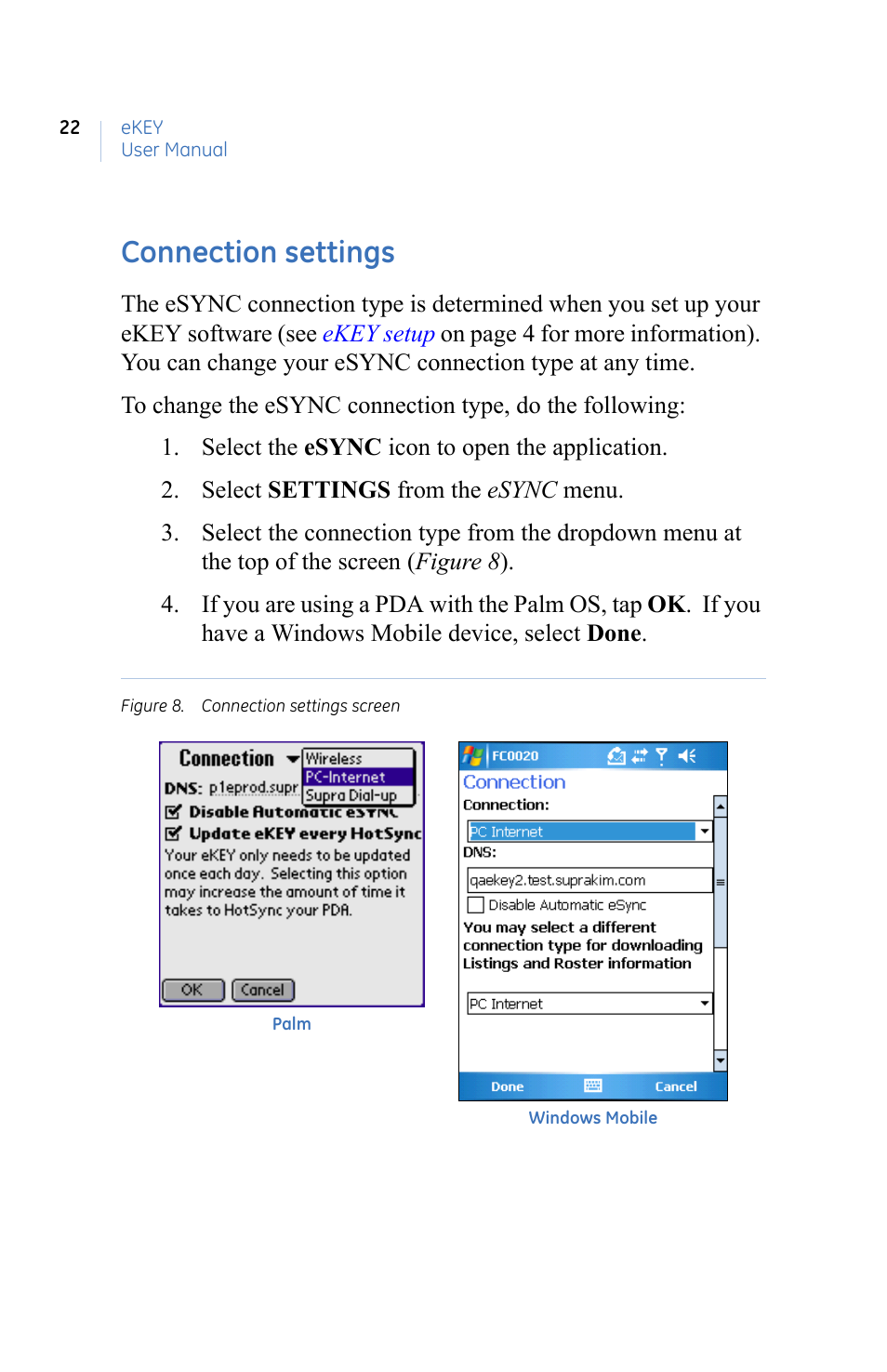 Connection settings | GE eKEY User Manual | Page 30 / 82