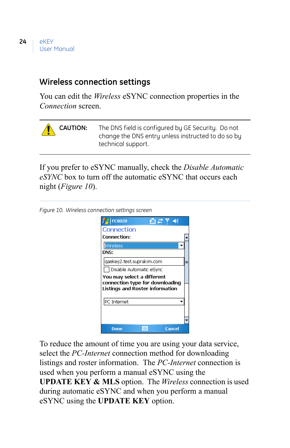 Wireless connection settings | GE eKEY User Manual | Page 32 / 82