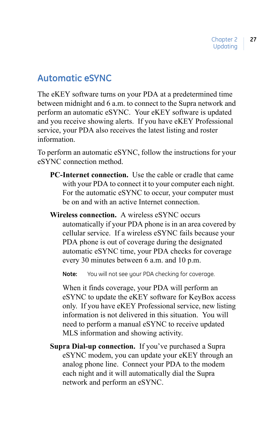 Automatic esync | GE eKEY User Manual | Page 35 / 82