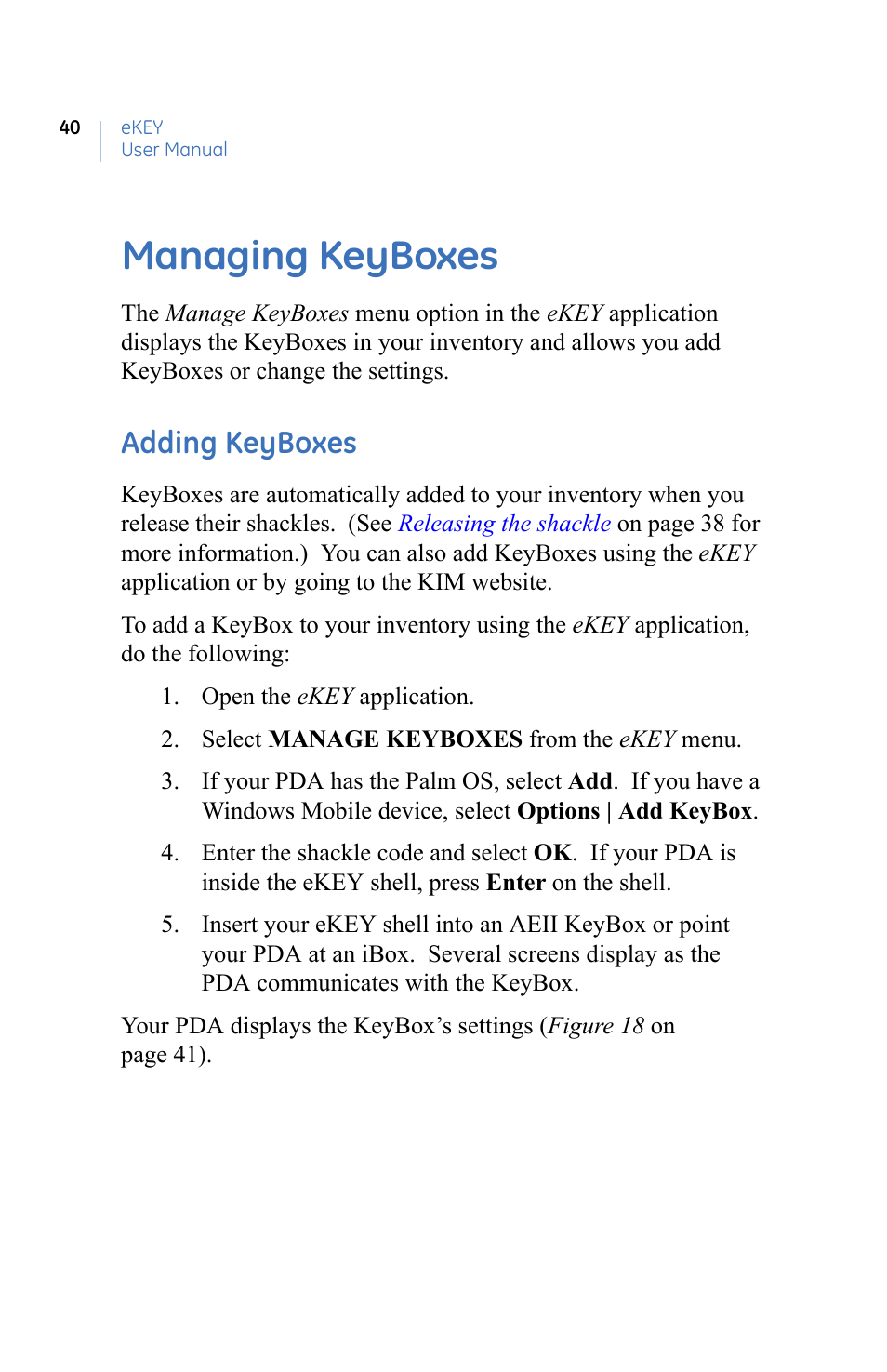 Managing keyboxes, Adding keyboxes | GE eKEY User Manual | Page 48 / 82
