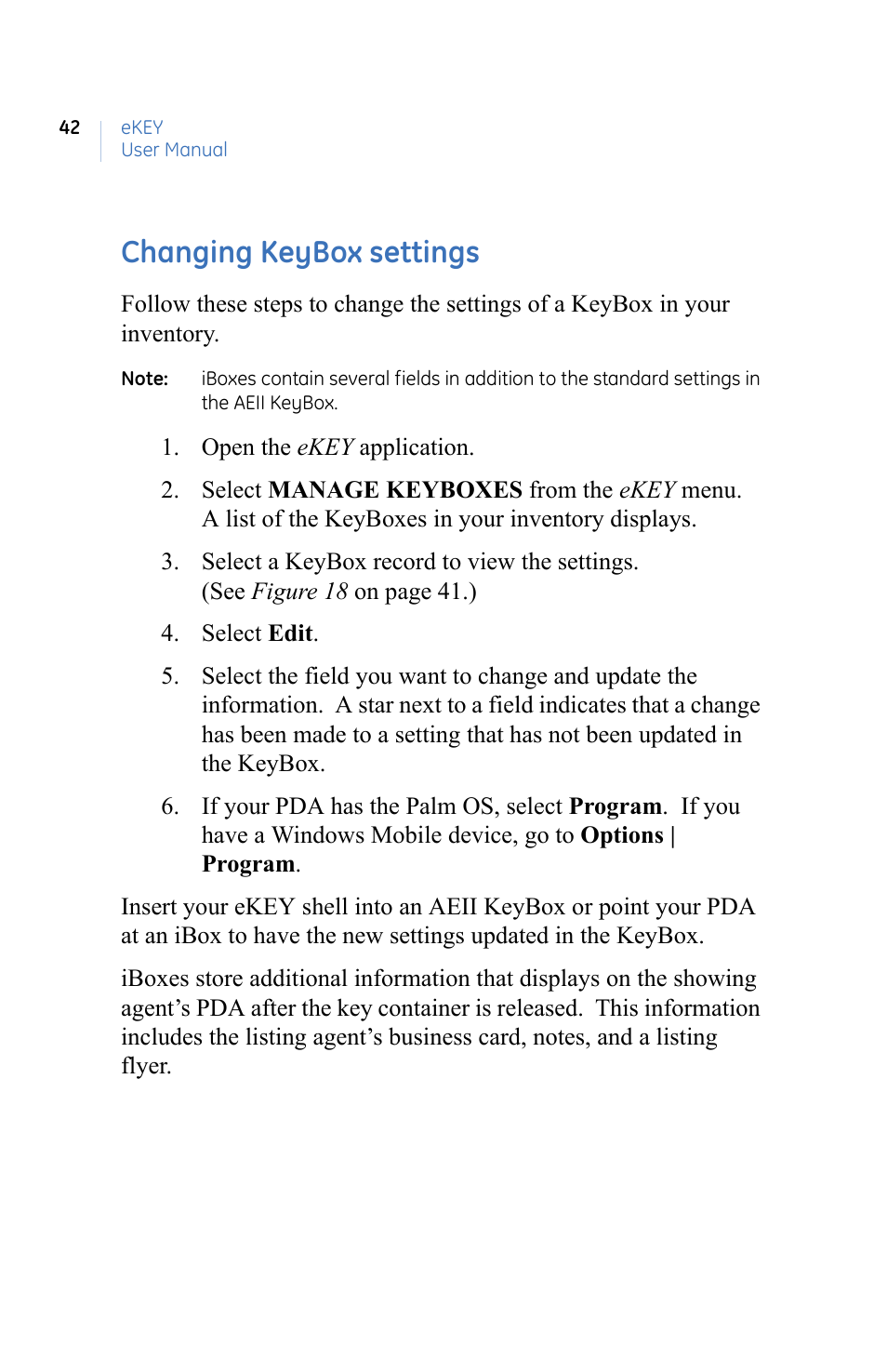 Changing keybox settings | GE eKEY User Manual | Page 50 / 82