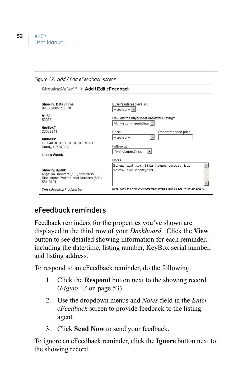 Efeedback reminders | GE eKEY User Manual | Page 60 / 82