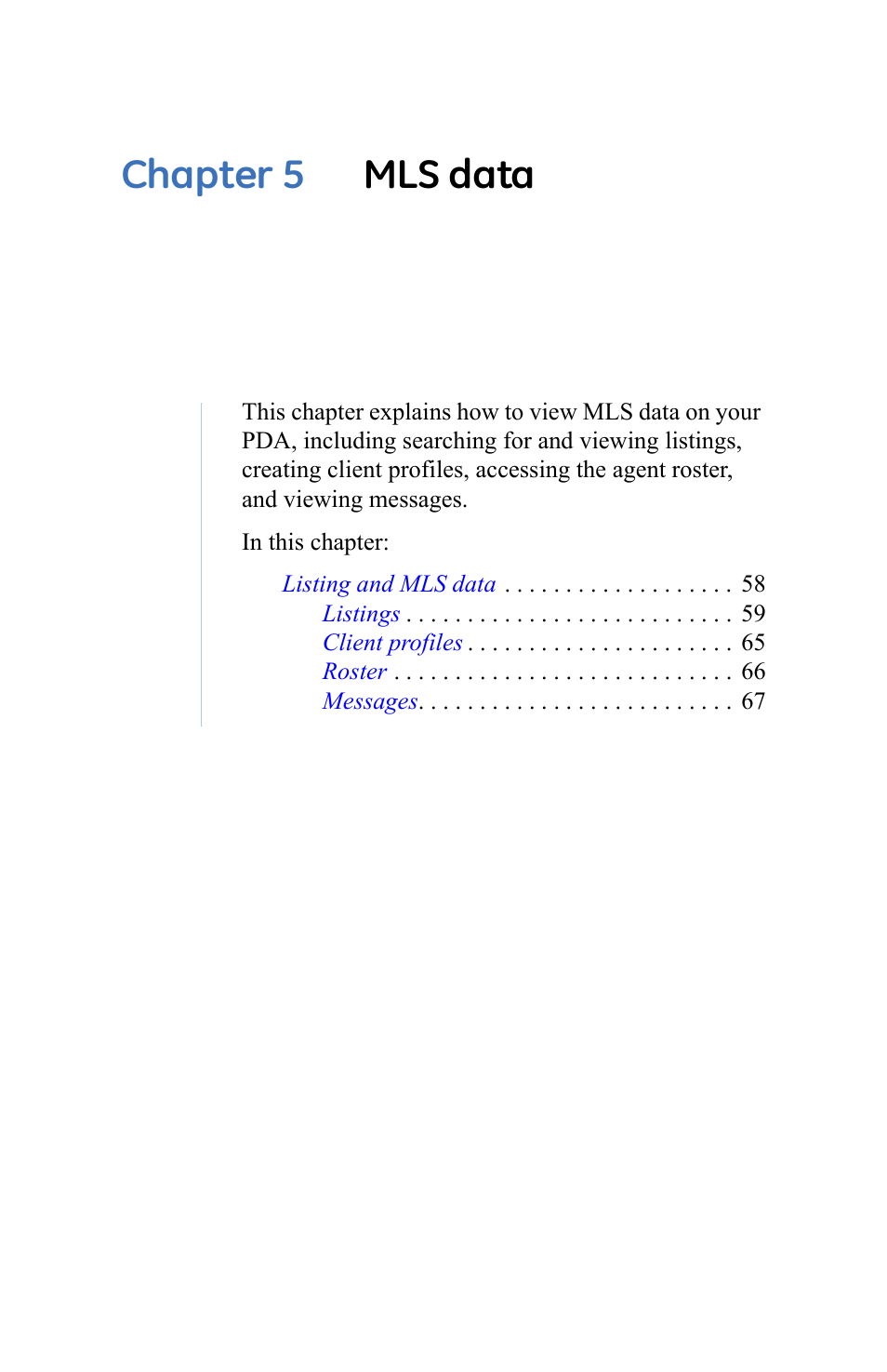 Chapter 5. mls data, Chapter 5 mls data | GE eKEY User Manual | Page 65 / 82