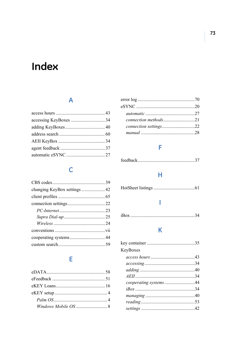Index | GE eKEY User Manual | Page 81 / 82