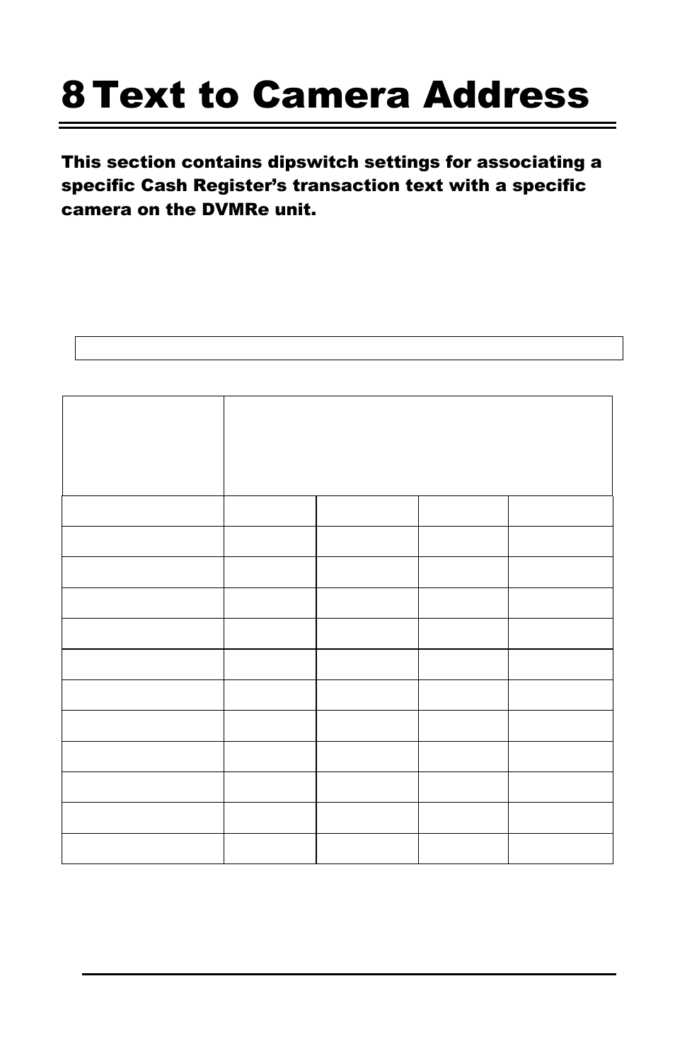 8 text to camera address, Sw1 - dipswitches 5-8 | GE Calibur CBR-PB3-WD User Manual | Page 21 / 37