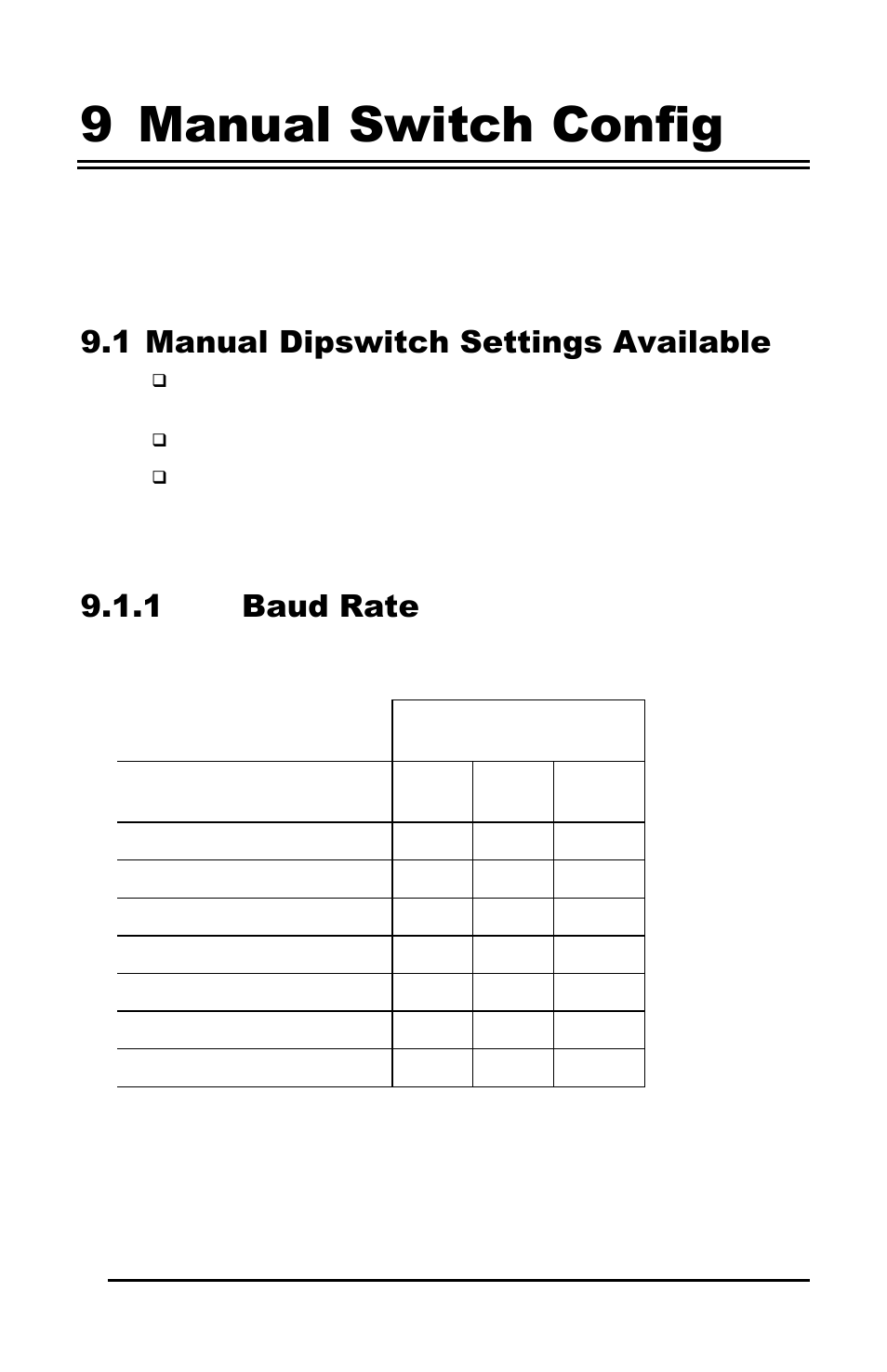 9 manual switch config, 1 manual dipswitch settings available, 1 baud rate | GE Calibur CBR-PB3-WD User Manual | Page 23 / 37
