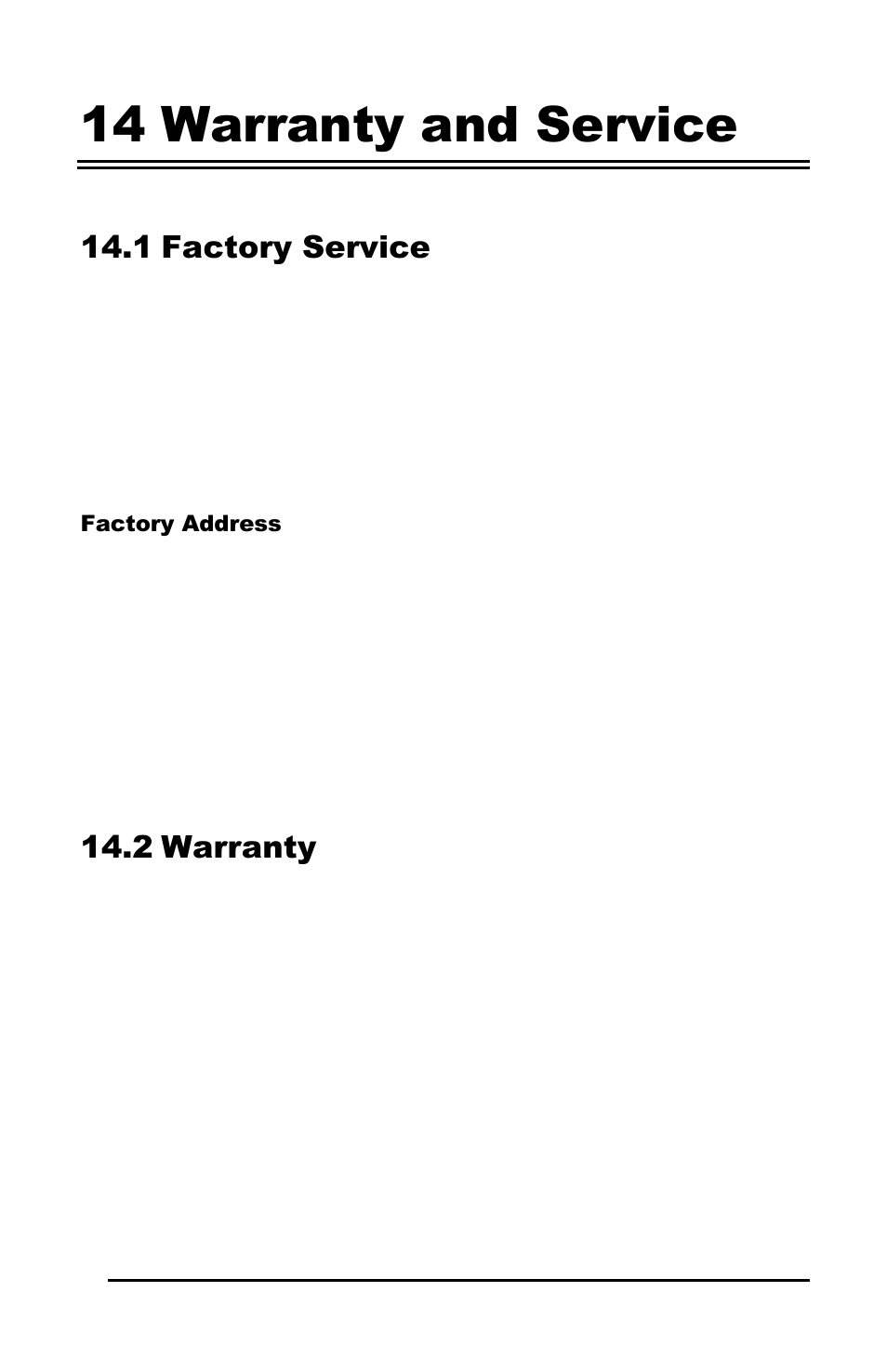 14 warranty and service, 1 factory service, 2 warranty | GE Calibur CBR-PB3-WD User Manual | Page 36 / 37