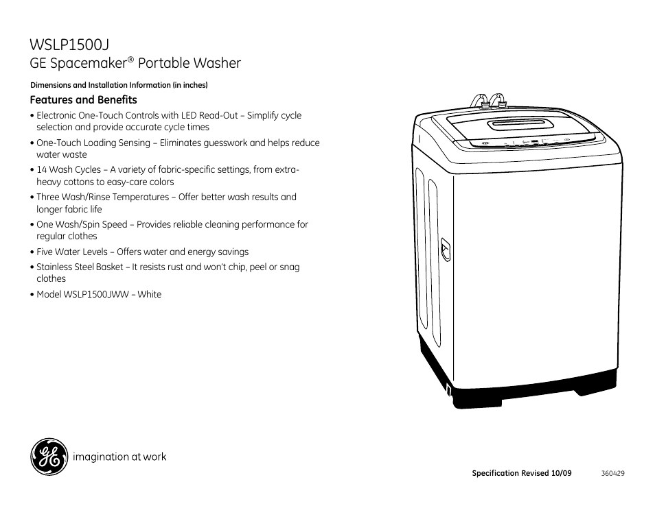 Wslp1500jww, Wslp1500j, Ge spacemaker | Portable washer | GE Spacemaker WSLP1500 User Manual | Page 3 / 3