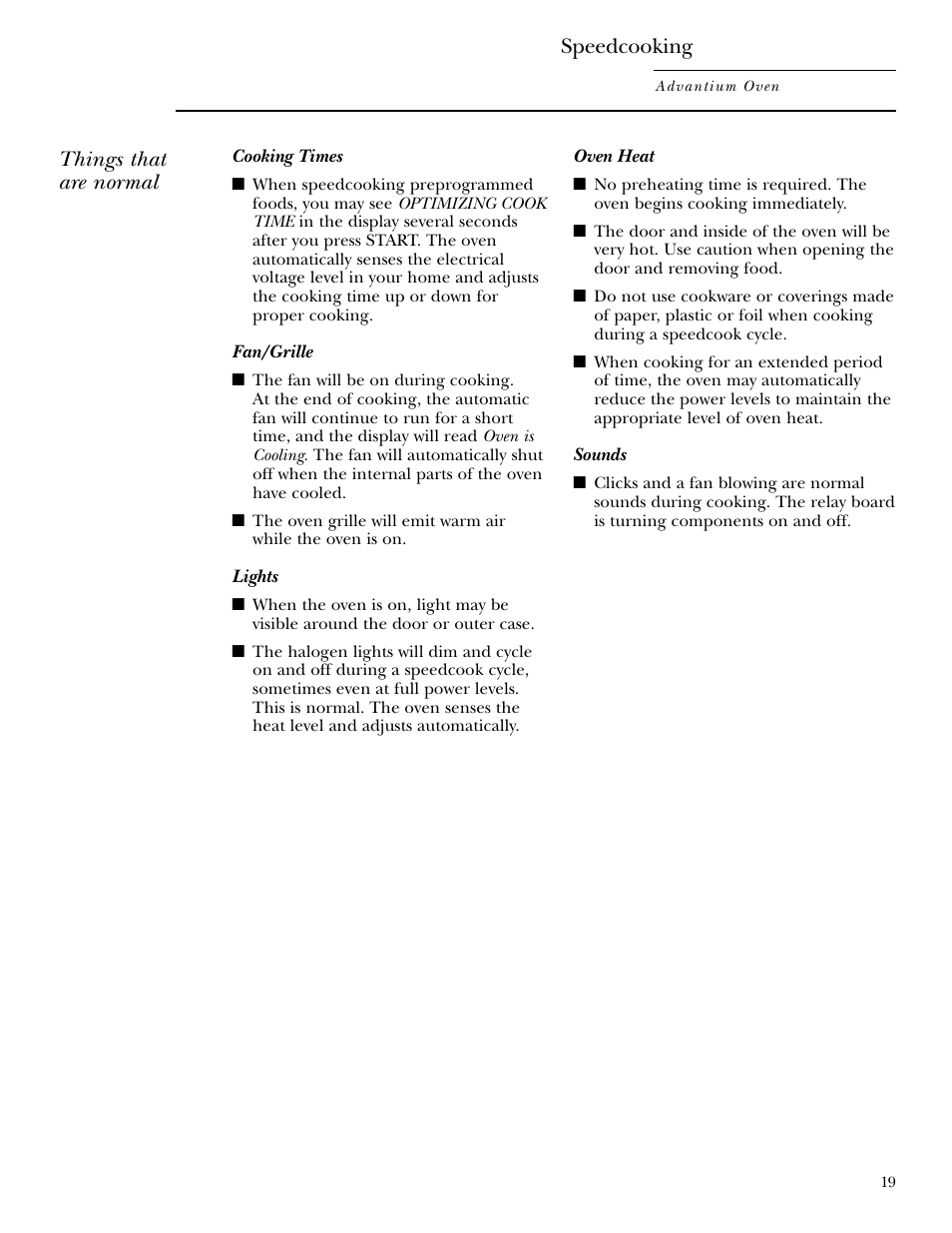 Things that are normal, Speedcooking | GE ZSC2001 User Manual | Page 19 / 40