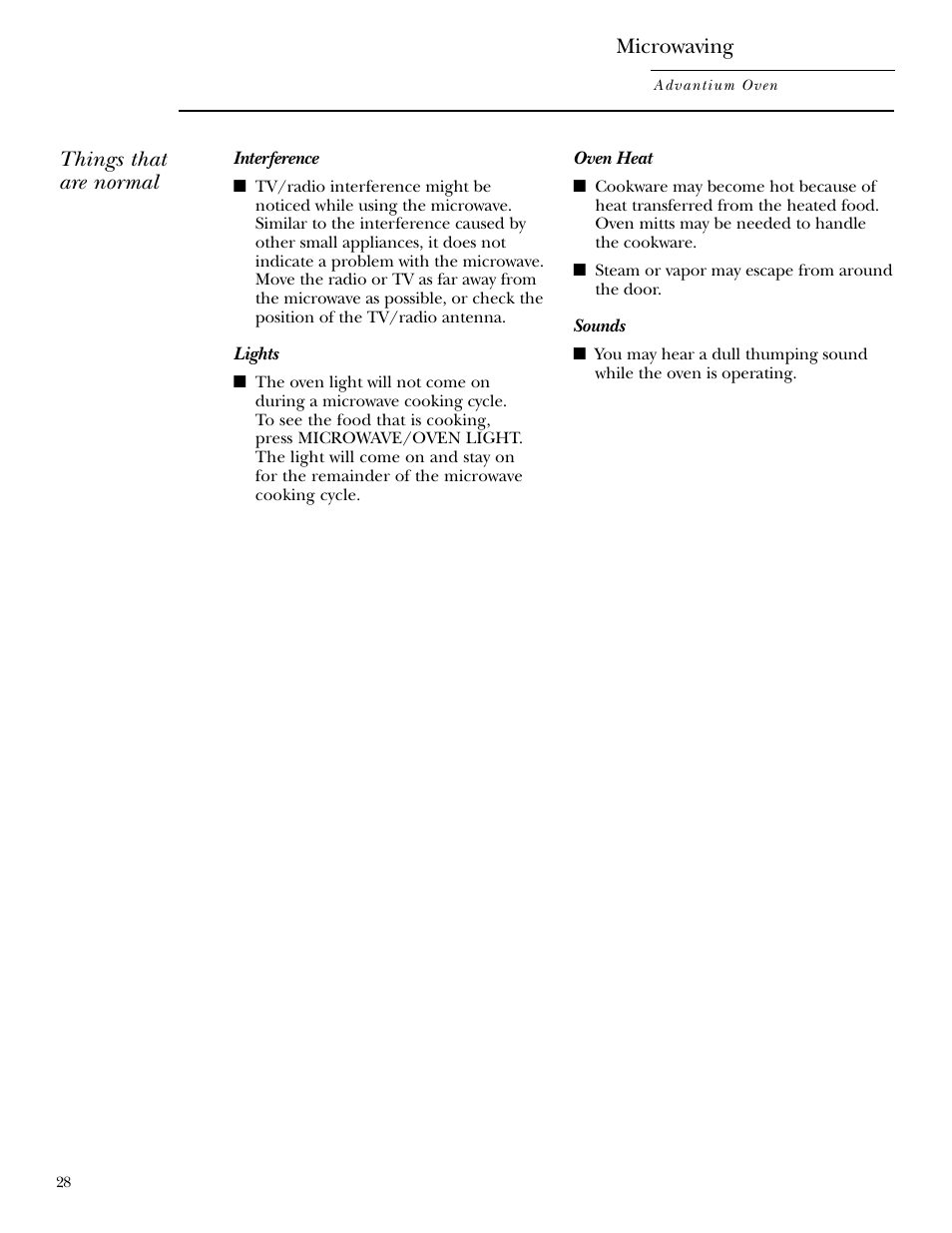 Things that are normal, Microwaving | GE ZSC2001 User Manual | Page 28 / 40