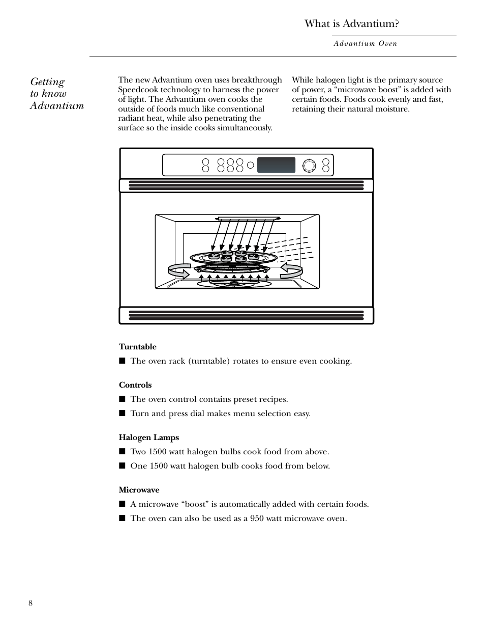 What is advantium, Getting to know advantium | GE ZSC2001 User Manual | Page 8 / 40