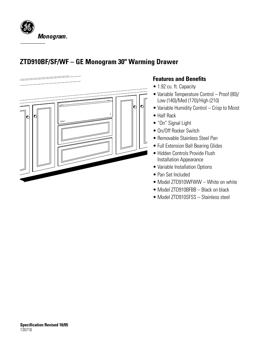 Monogram | GE MONOGRAM ZTD910BF/SF/WF User Manual | Page 3 / 3