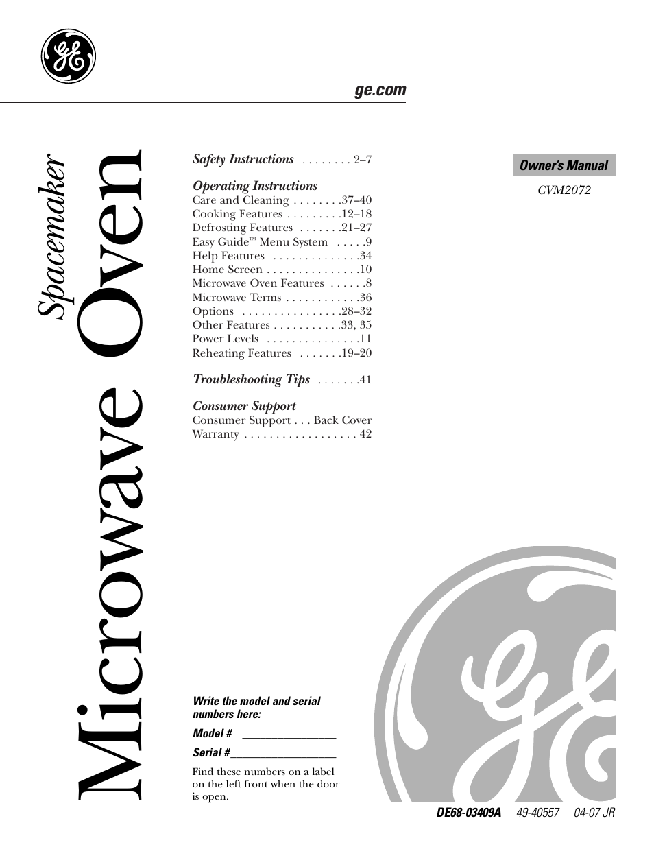 GE CVM2072 User Manual | 44 pages