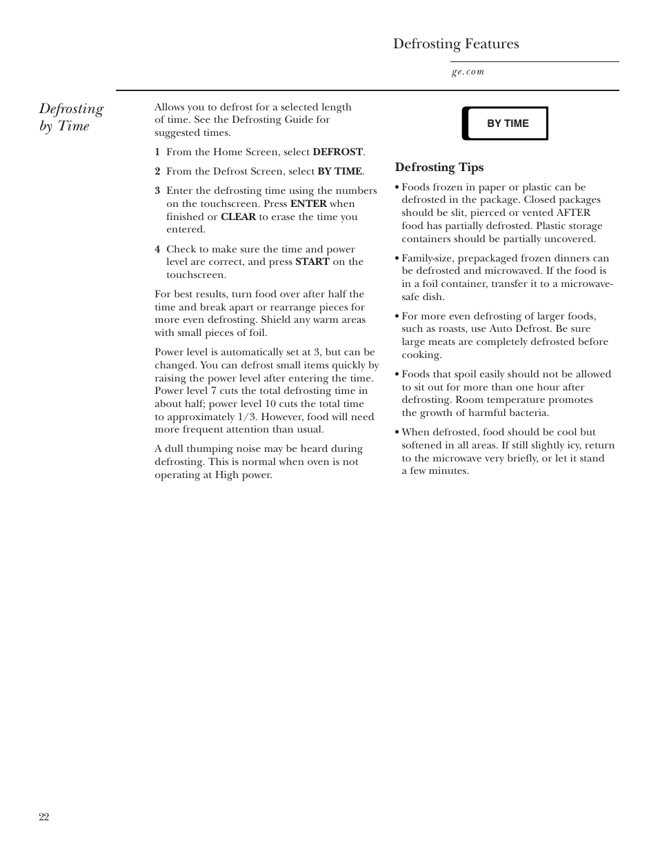 Defrosting by time defrosting features | GE CVM2072 User Manual | Page 22 / 44