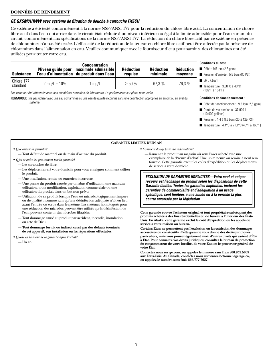 Données de rendement | GE GXSM01HWW User Manual | Page 7 / 12