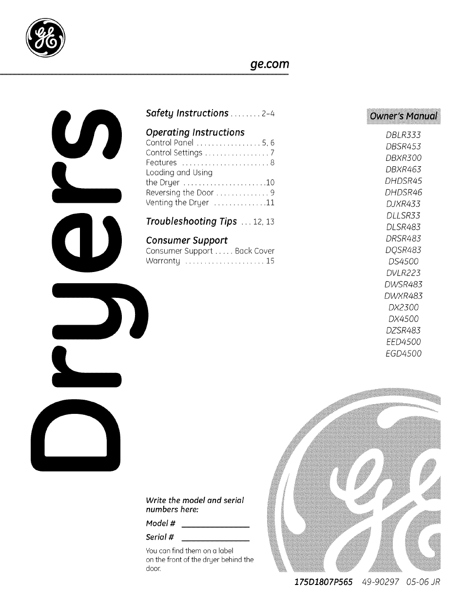 GE DBSR453 User Manual | 16 pages