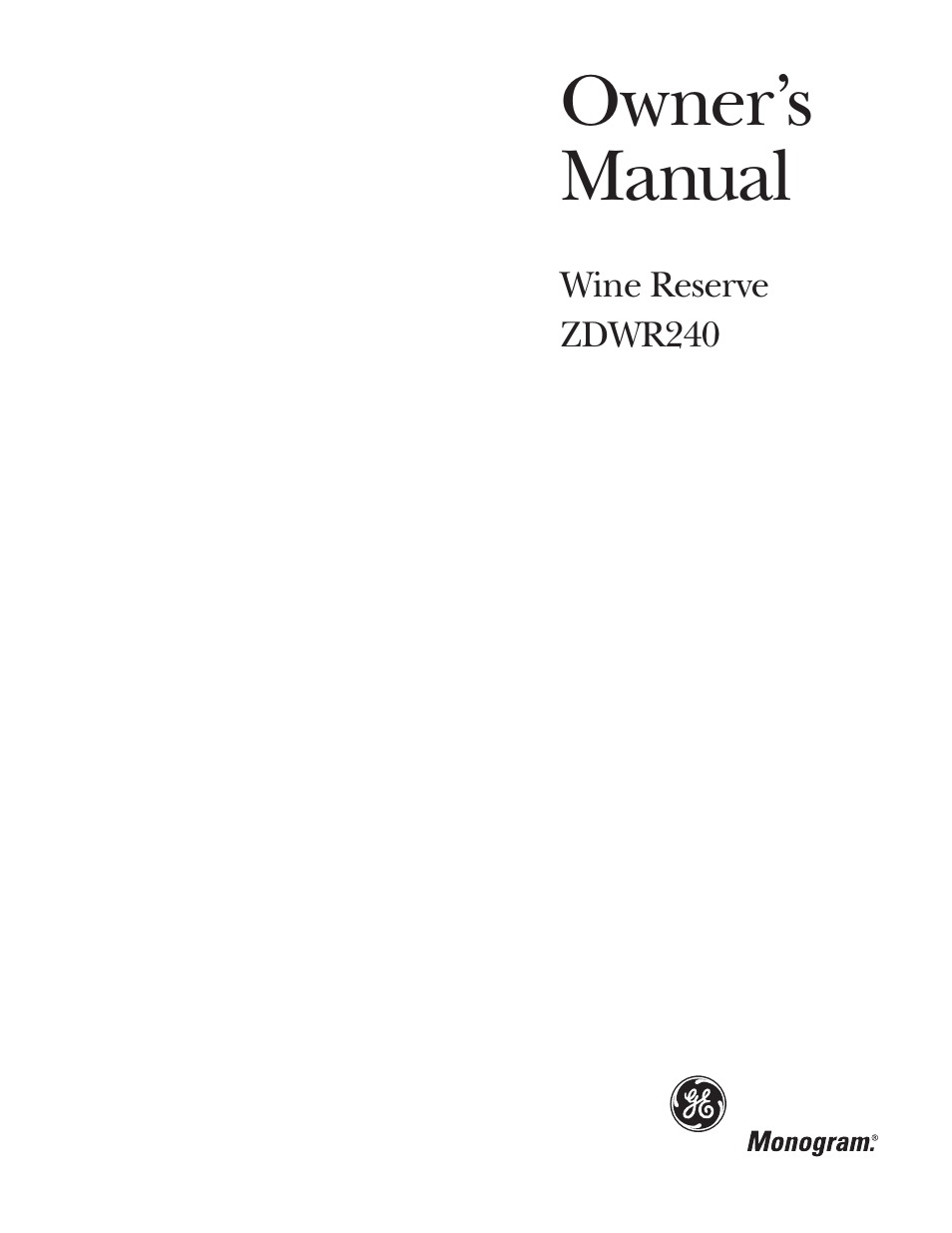 GE ZDWR240 User Manual | 20 pages