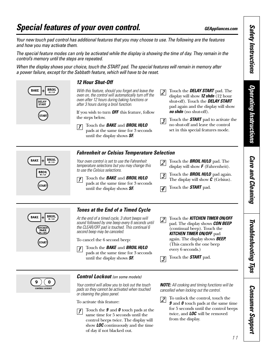 Special features of your oven control | GE 164D4290P075-1 User Manual | Page 11 / 40