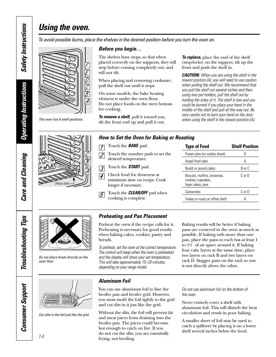 Using the oven | GE 164D4290P075-1 User Manual | Page 14 / 40