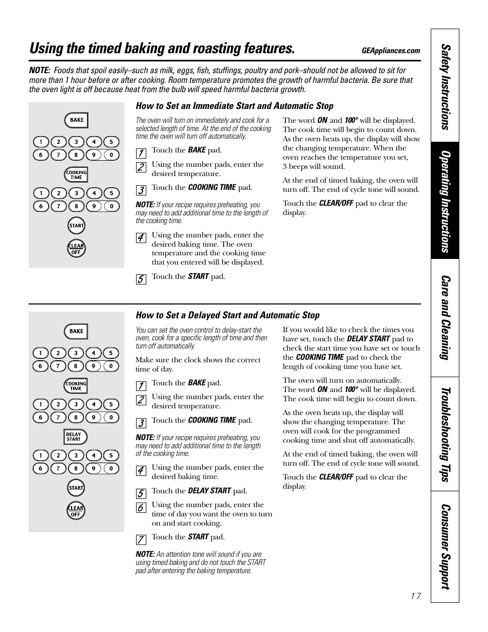 Timed baking & roasting, Using the timed baking and roasting features | GE 164D4290P075-1 User Manual | Page 17 / 40