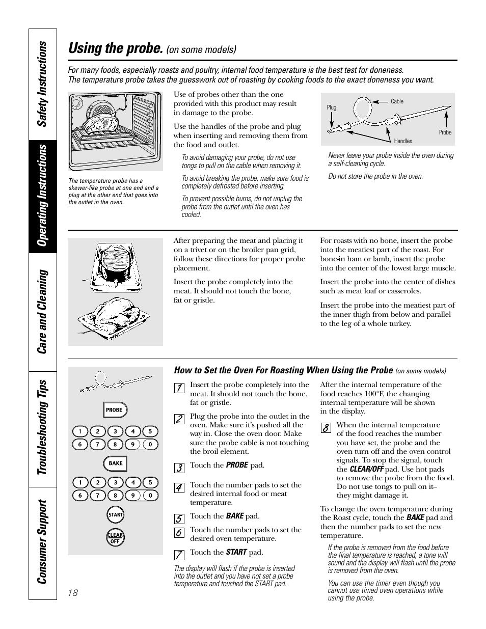 Probe, Using the probe, On some models) | GE 164D4290P075-1 User Manual | Page 18 / 40