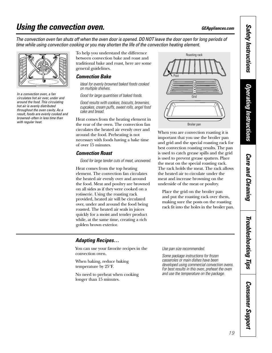 Convection, Convection –23, Using the convection oven | GE 164D4290P075-1 User Manual | Page 19 / 40