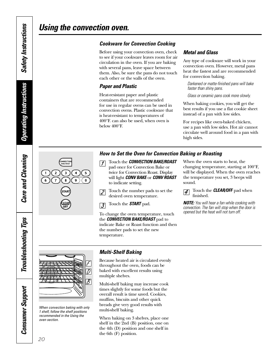 Using the convection oven | GE 164D4290P075-1 User Manual | Page 20 / 40