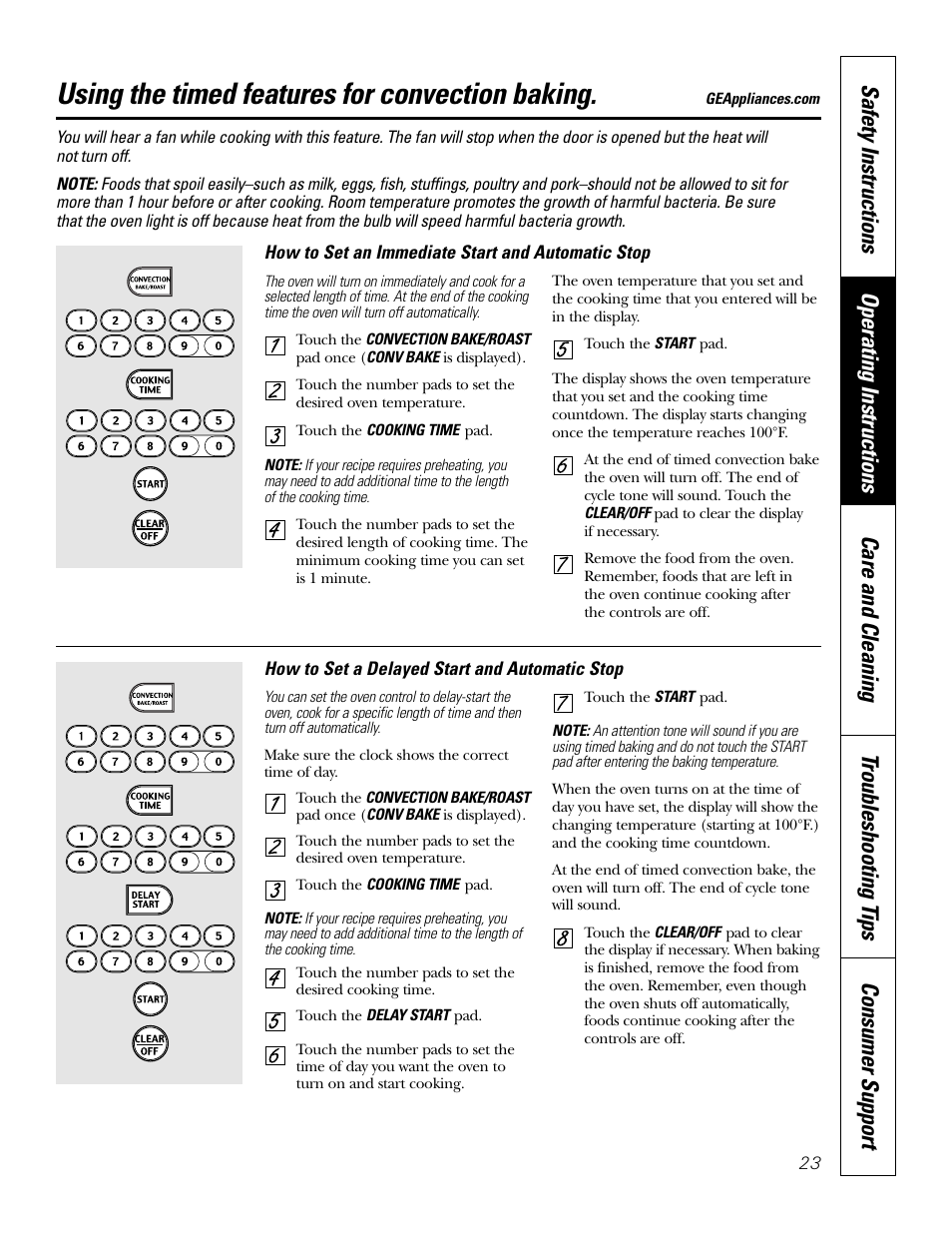 Using the timed features for convection baking | GE 164D4290P075-1 User Manual | Page 23 / 40