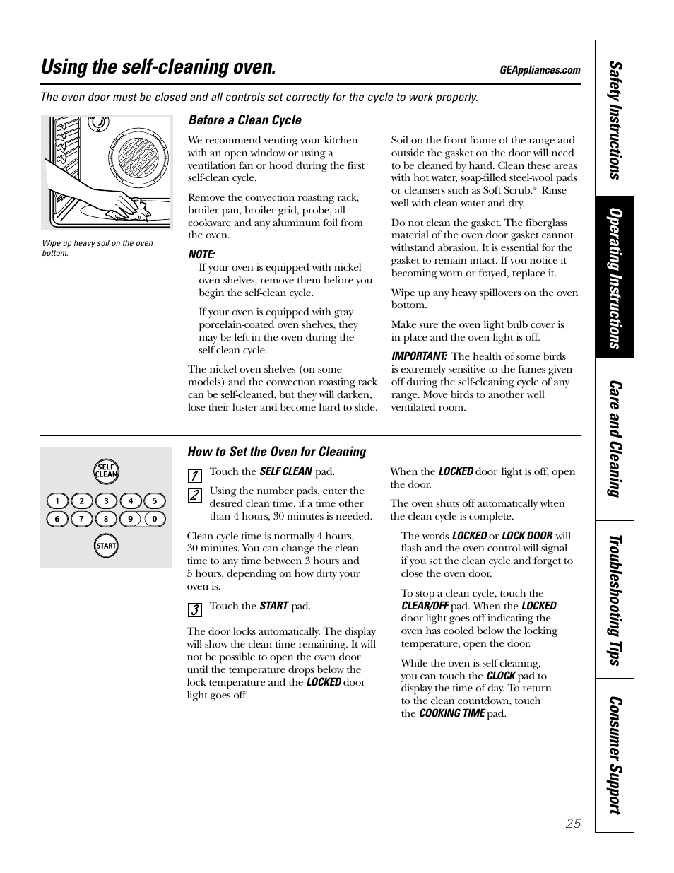 Self-cleaning, Self-cleaning , 26, Using the self-cleaning oven | GE 164D4290P075-1 User Manual | Page 25 / 40