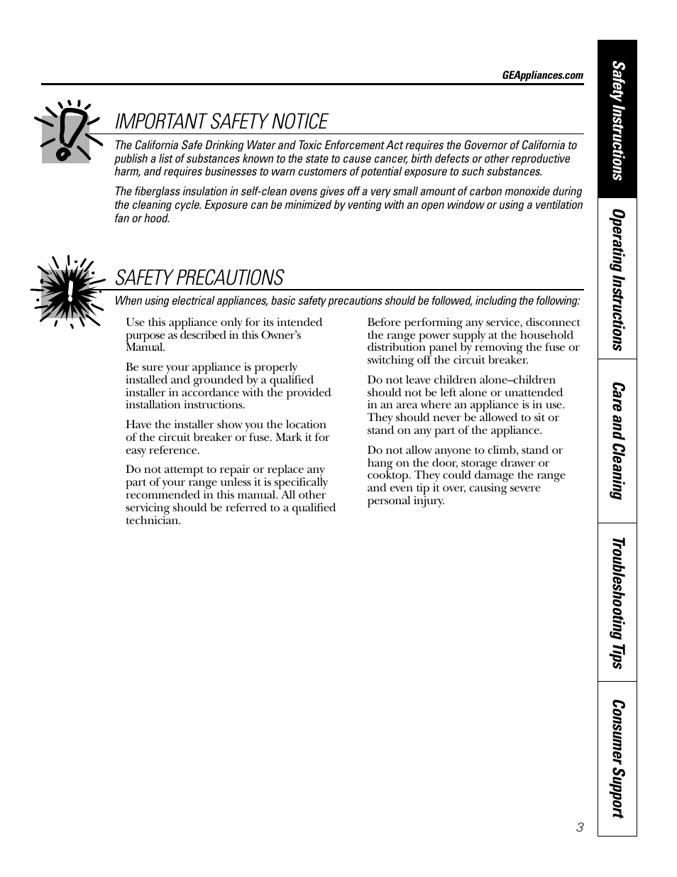 Important safety notice, Safety precautions | GE 164D4290P075-1 User Manual | Page 3 / 40