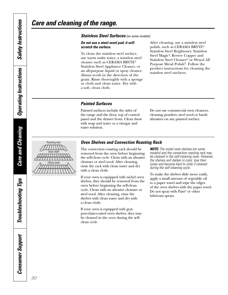 Surfaces, Care and cleaning of the range | GE 164D4290P075-1 User Manual | Page 30 / 40