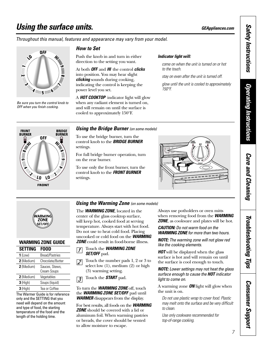 Surface units, Surface units , 8, Using the surface units | GE 164D4290P075-1 User Manual | Page 7 / 40