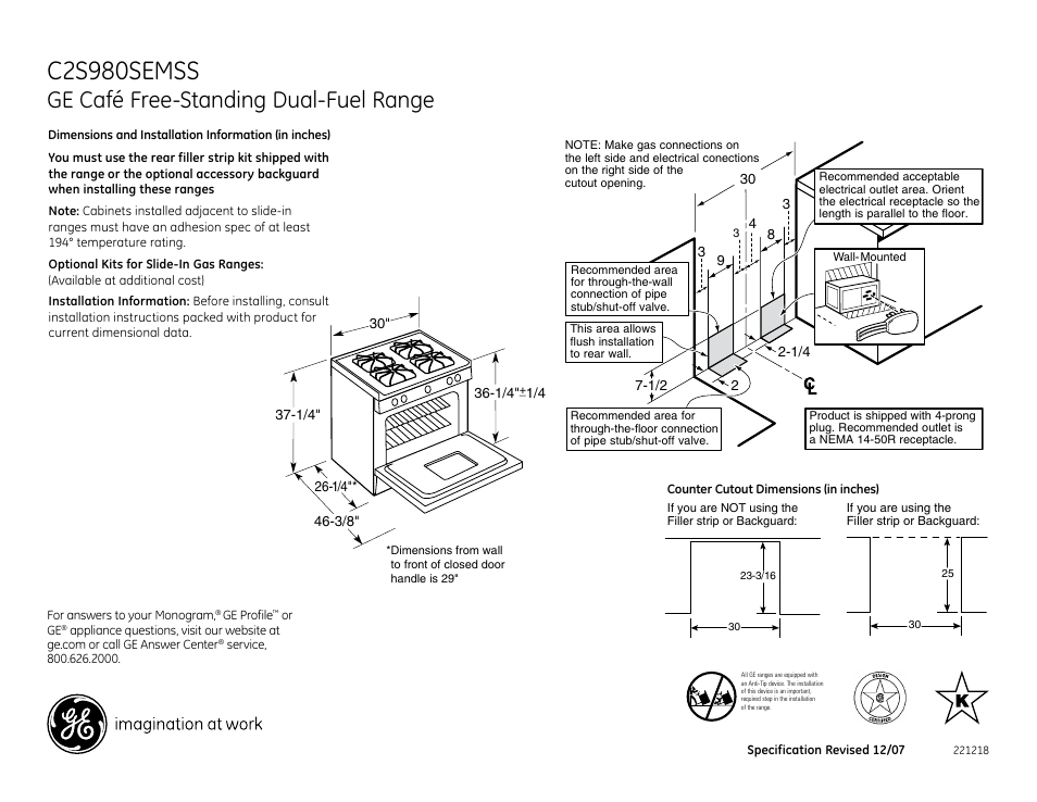 GE C2S980SEMSS User Manual | 2 pages