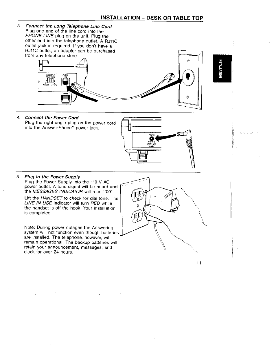 Connect the long telephone line cord, Connect the power cord, 5 plug in the power supply | GE 29831 User Manual | Page 14 / 35