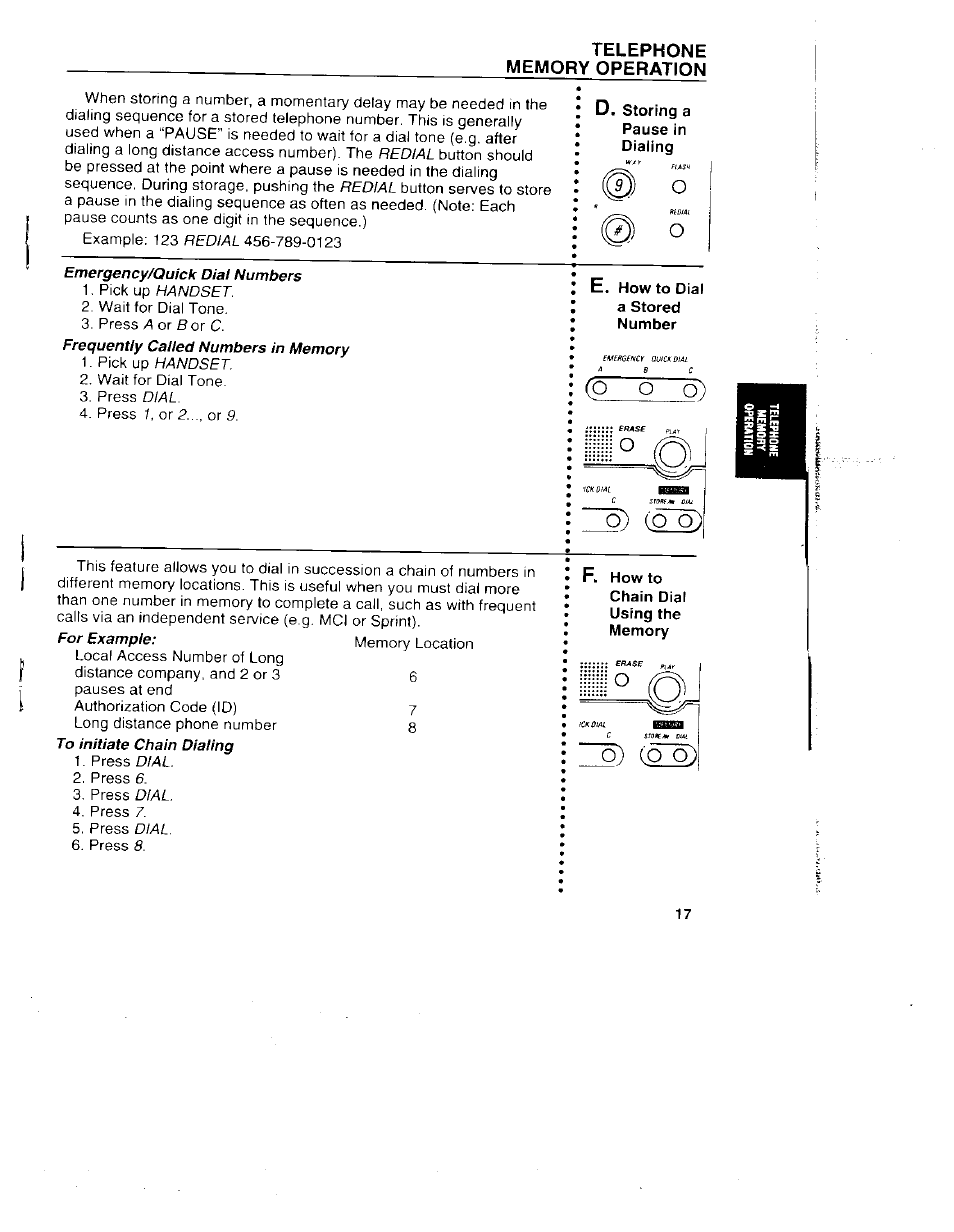 Emergency/quick dial numbers, 3 ) ) о | GE 29831 User Manual | Page 20 / 35